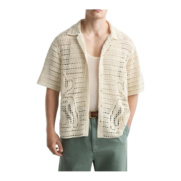 ZARA Oyster Floral Crochet Relaxed Fit Shirt Size M New - Picture 3 of 7
